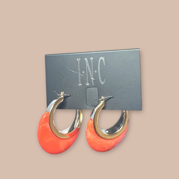 INC International Concepts Gold & Orange Resin Hoop Earrings – 1.25” - Picture 3 of 5